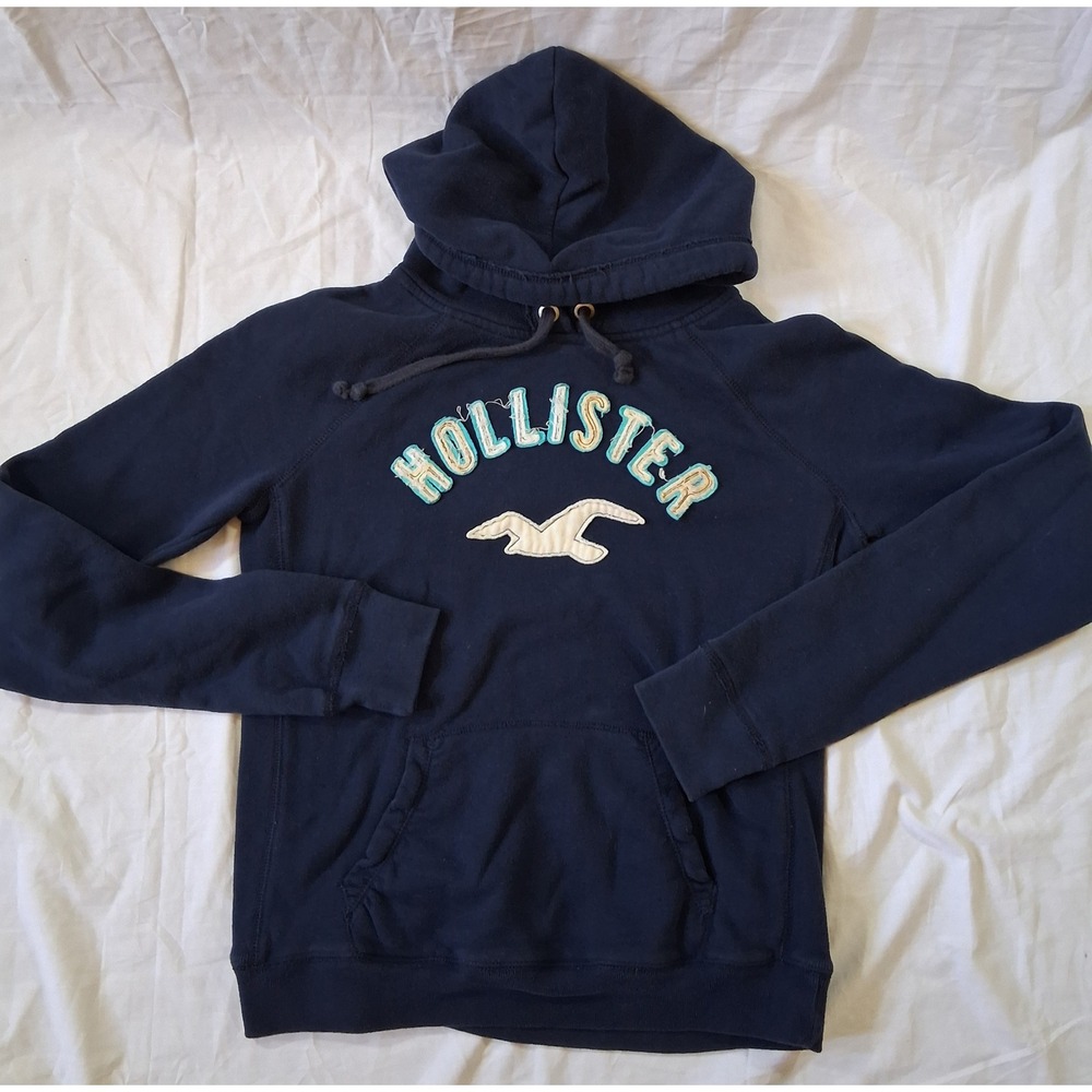 Hollister Girls Large 10/12 Navy Blue Y2K Appliqué Logo Hoodie